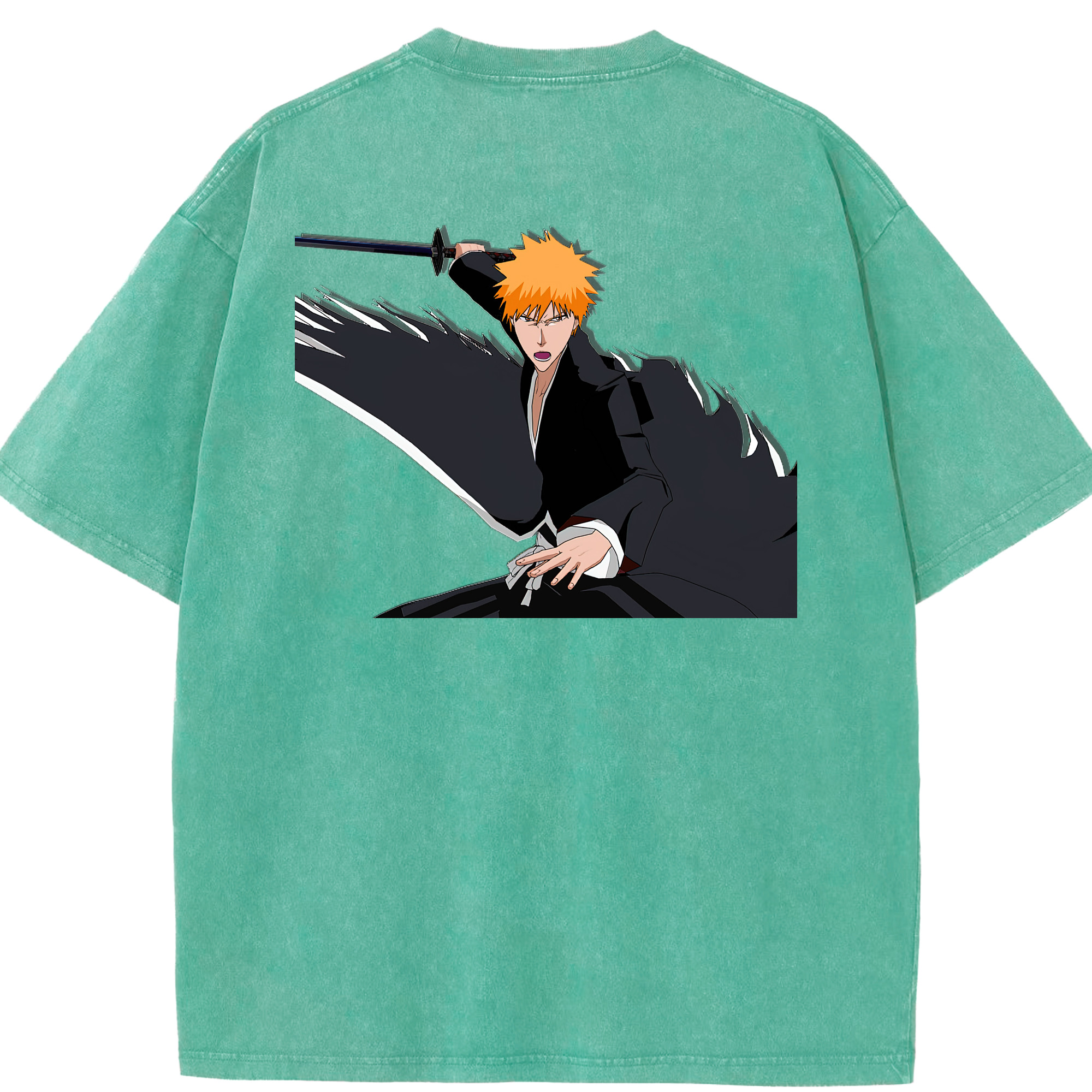 （画像用） ブリーチ 黒崎一護（くろさき いちご）BLEACH Kurosaki Ichigo 綿100% ヴィンテージ風 半袖Tシャツ（背面プリント）